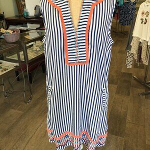 Cabana Life St. Barts Tunic Dress Navy & White Stripe UPF 50 Size Large NWT